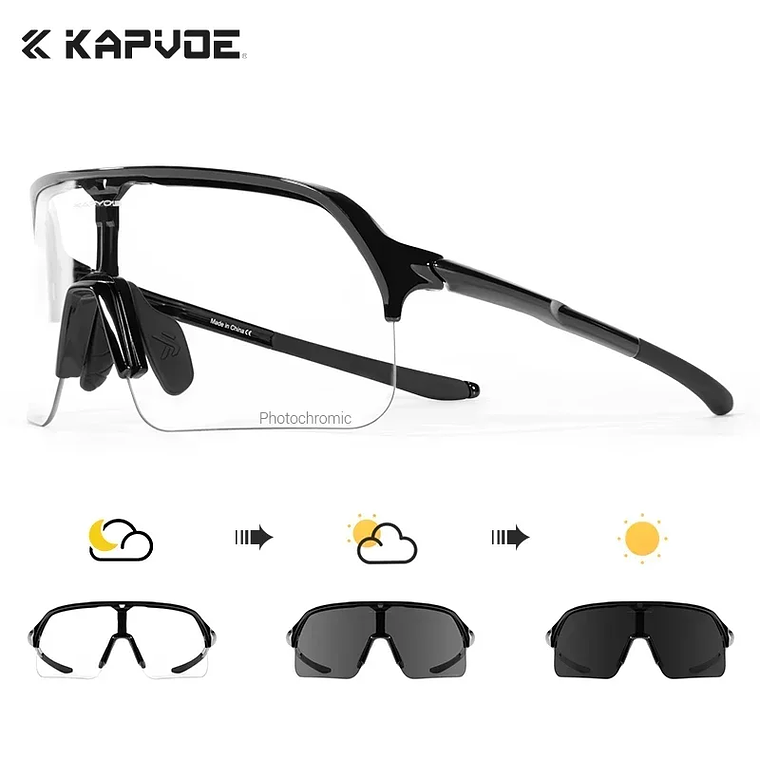 KAPVOE K9412A Photochromic Cycling Glasses - Large 150mm Lenses, UV400, TR-90 7
