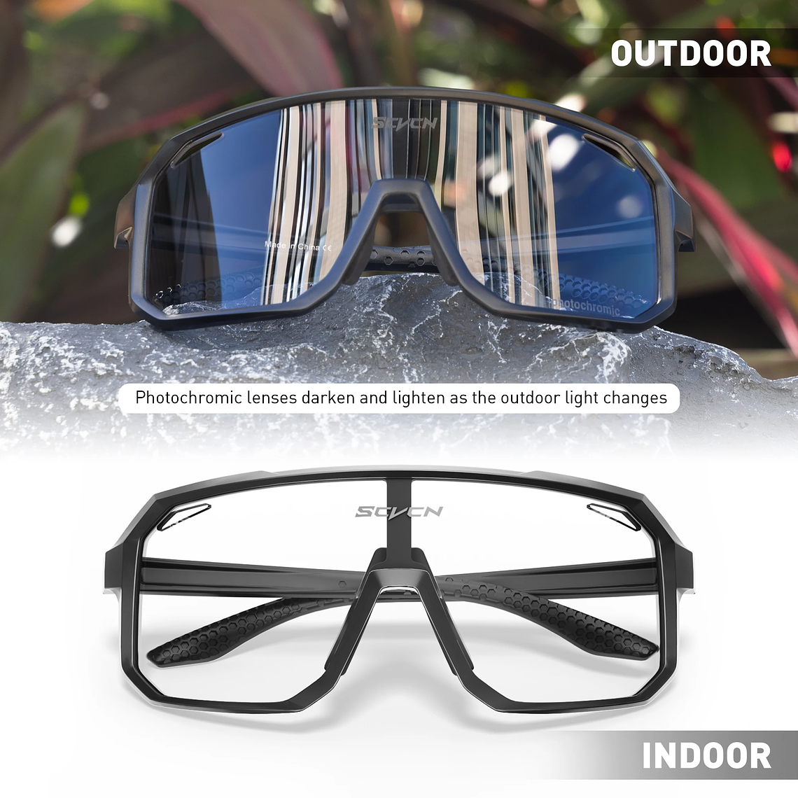 Pack 3 Óculos de Ciclismo Fotocrómicos SCVCN - Lentes que Escurecem com o Sol, UV400 | Unissex 4