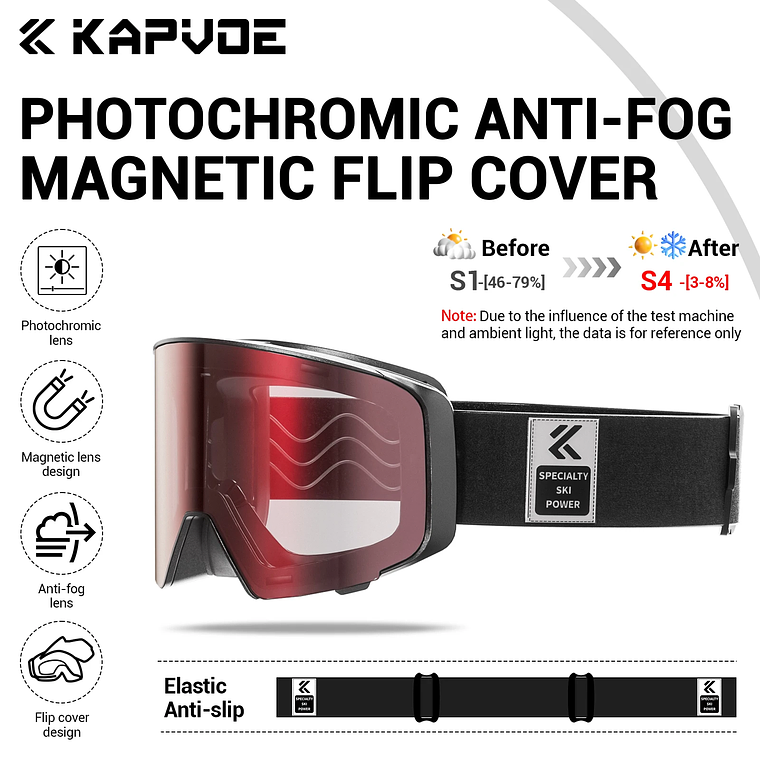 Óculos de Esqui Fotocrômico com Lentes Magnéticas KAPVOE | Máscara de Neve Anti-embaçante UV400 para Snowmobile e Snowboard 7
