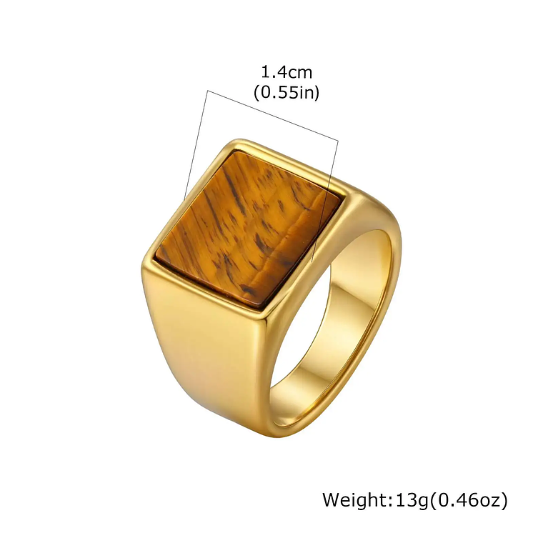 Anel de Signet com Olho-de-Tigre Natural para Homens | Anel Quadrado 14mm de Largura, Aço Inoxidável Banhado - Presente Fashion 2026 7