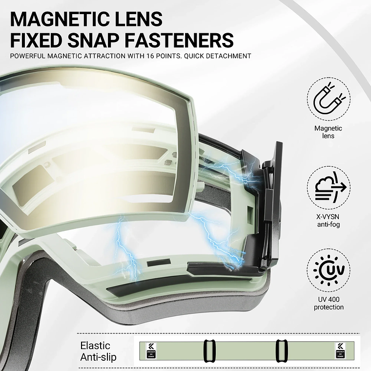 Óculos de Esqui Fotocrômico KAPVOE com Lentes Magnéticas | Máscara de Neve Anti-embaçante UV400 Unissex para Snowboard e Esportes de Inverno 6