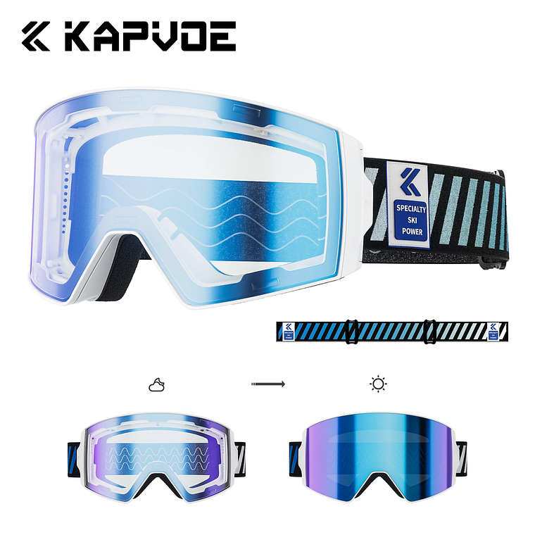 Óculos de Ski Fotocrómicos KAPVOE Inverno 2024 | Magnéticos, Anti-embaciamento e Compatíveis com Óculos de Grau 9
