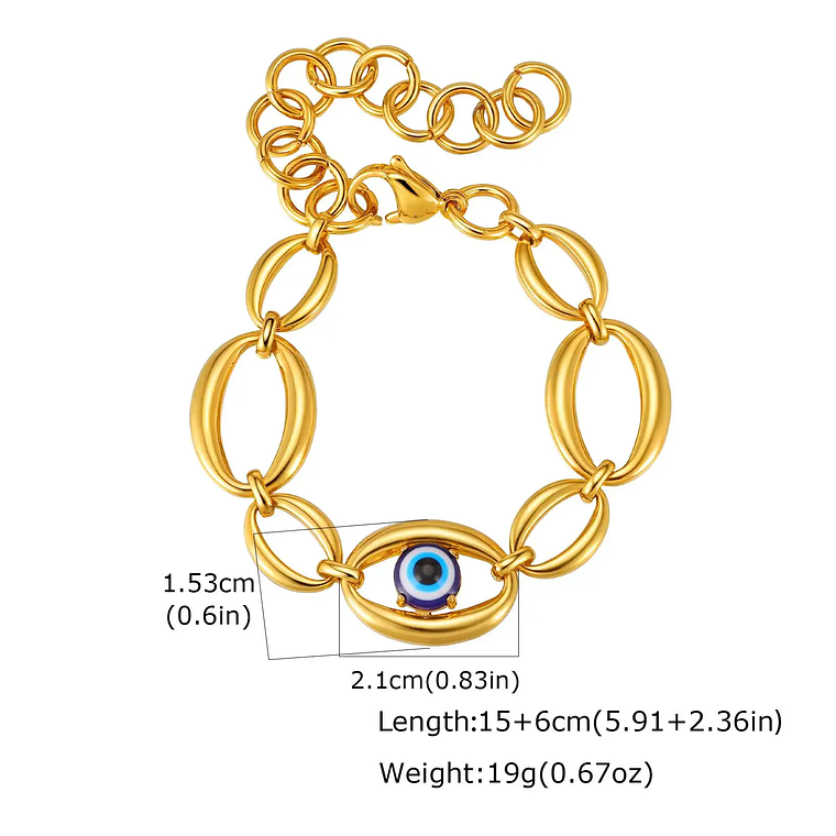 Pulseira Evil Eye com Elos Ovais Ajustáveis | Pulseira Feminina em Aço Inoxidável Banhado a Ouro e Prata - Presente Protetor e Fashion 8