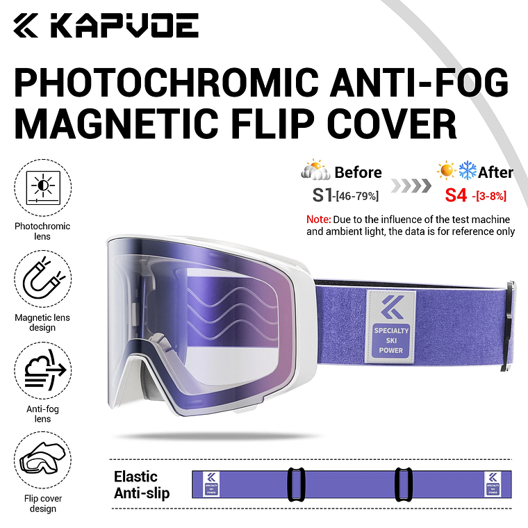 Óculos de Esqui Fotocrômico com Lentes Magnéticas KAPVOE | Máscara de Neve Anti-embaçante UV400 para Snowmobile e Snowboard 9