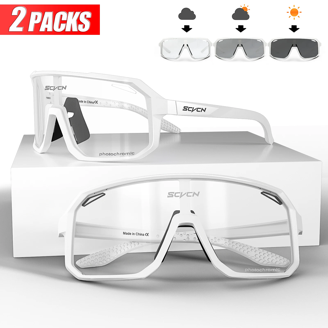 Pack 3 Óculos de Ciclismo Fotocrómicos SCVCN - Lentes que Escurecem com o Sol, UV400 | Unissex 7