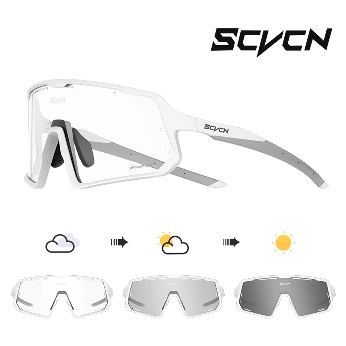 SCVCN S164 Cycling Glasses - Photochromic Lenses and Extra-Wide Field of Vision (151mm) | UV400 12
