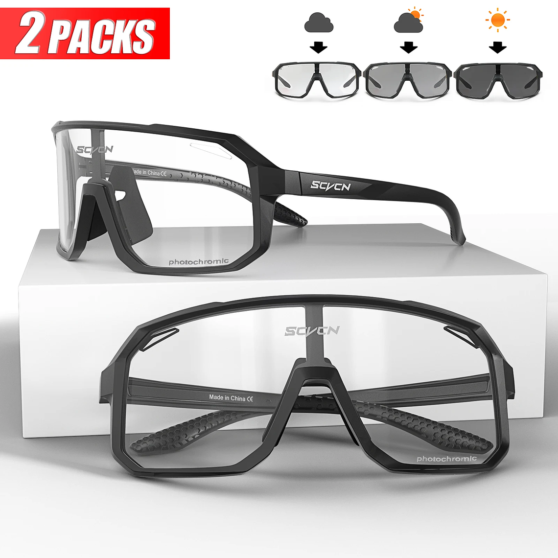 Pack 3 Óculos de Ciclismo Fotocrómicos SCVCN - Lentes que Escurecem com o Sol, UV400 | Unissex 8