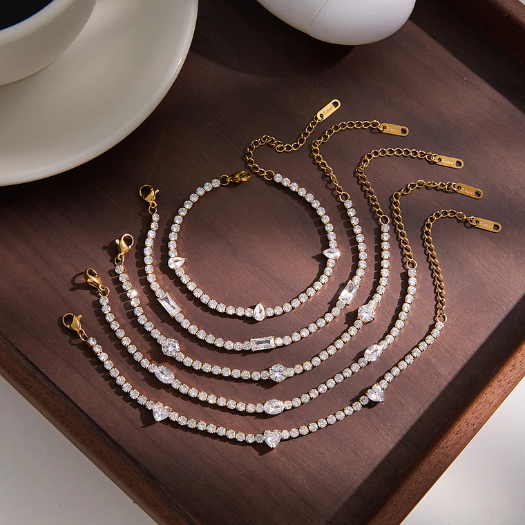 Pulseira Tennis Coração Gota d'Água Branca | Zircónia, Banho a Ouro 18K | Pulseira Clássica e Elegante para Mulheres 5