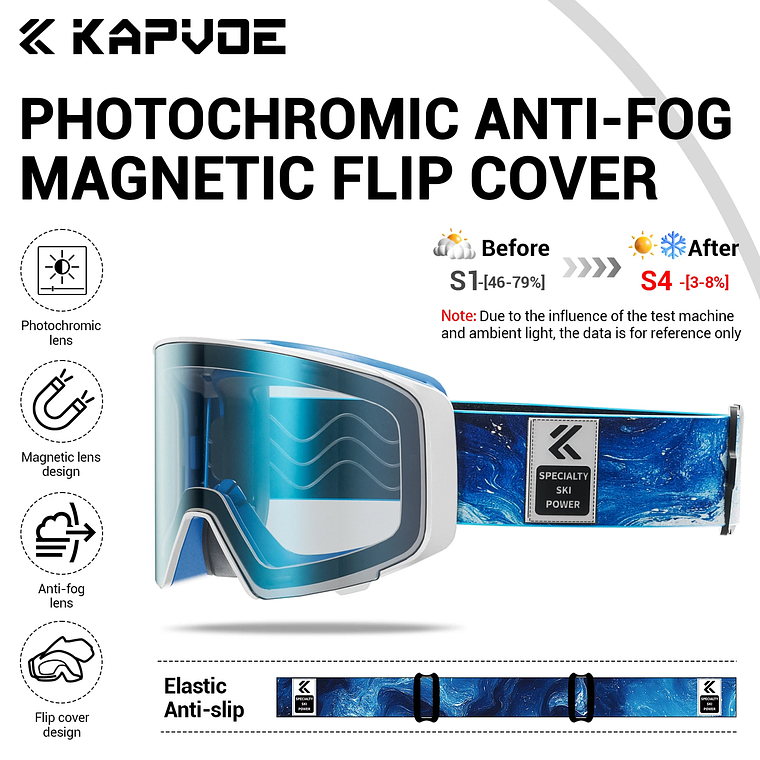 Óculos de Esqui Fotocrômico com Lentes Magnéticas KAPVOE | Máscara de Neve Anti-embaçante UV400 para Snowmobile e Snowboard 10
