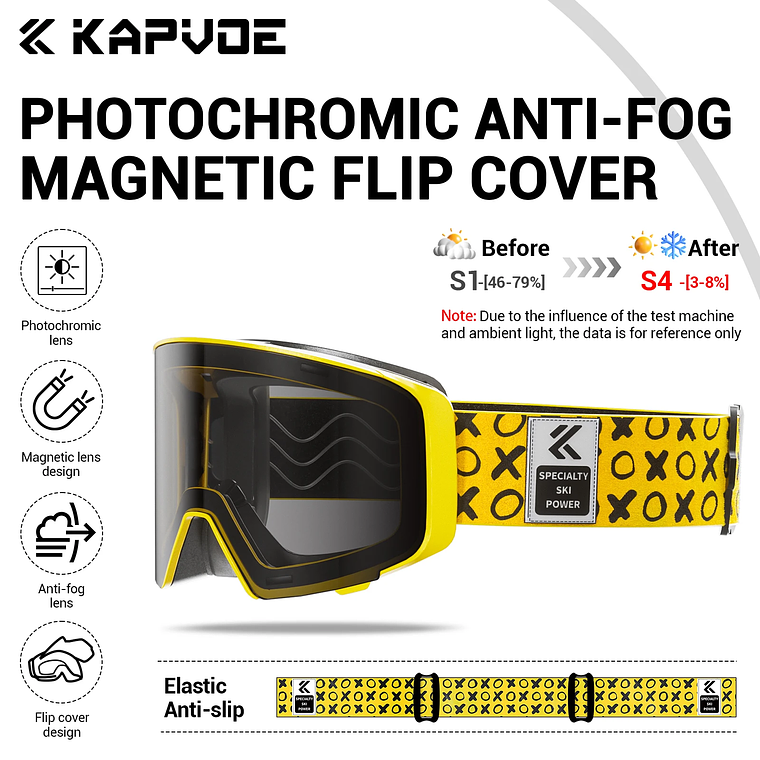 Óculos de Esqui Fotocrômico com Lentes Magnéticas KAPVOE | Máscara de Neve Anti-embaçante UV400 para Snowmobile e Snowboard 11
