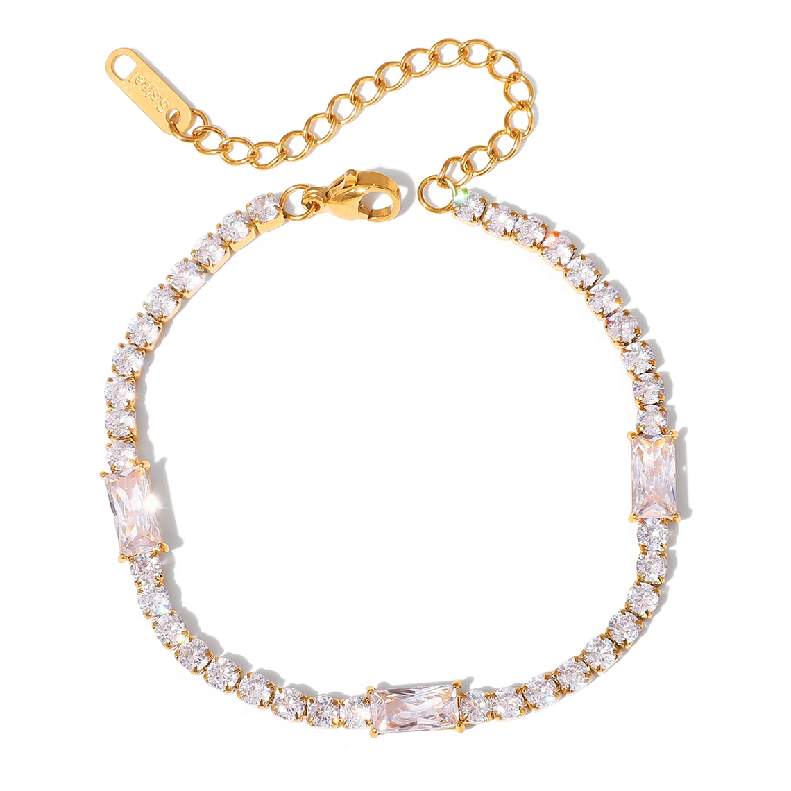 Pulseira Tennis Coração Gota d'Água Branca | Zircónia, Banho a Ouro 18K | Pulseira Clássica e Elegante para Mulheres 8