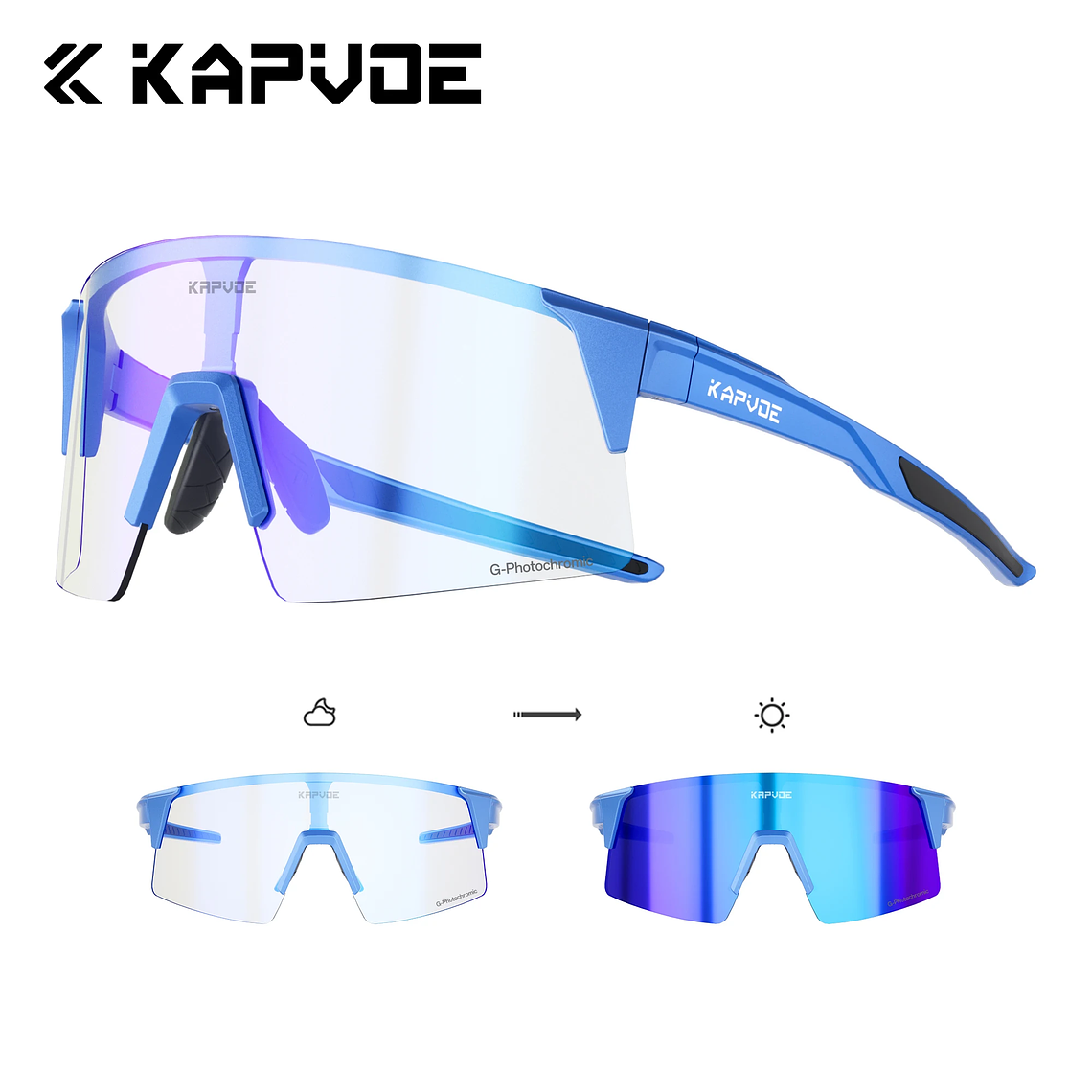 Óculos de Ciclismo Fotocrômico Kapvoe com Tecnologia HD High Contrast | Óculos de Estrada e MTB UV400 para Homens e Mulheres 14