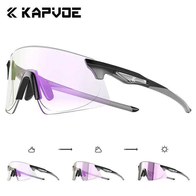 Óculos Fotocromáticos KAPVOE para Ciclismo e Running | UV400, Lentes que Ajustam ao Sol | Unissexo para MTB e Outdoor 18