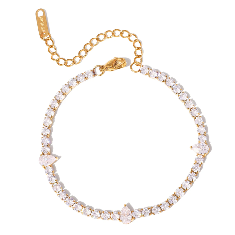 Pulseira Tennis Coração Gota d'Água Branca | Zircónia, Banho a Ouro 18K | Pulseira Clássica e Elegante para Mulheres 9