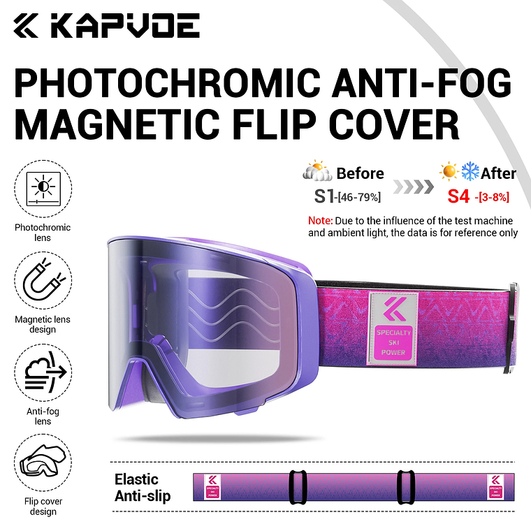 Óculos de Esqui Fotocrômico com Lentes Magnéticas KAPVOE | Máscara de Neve Anti-embaçante UV400 para Snowmobile e Snowboard 14
