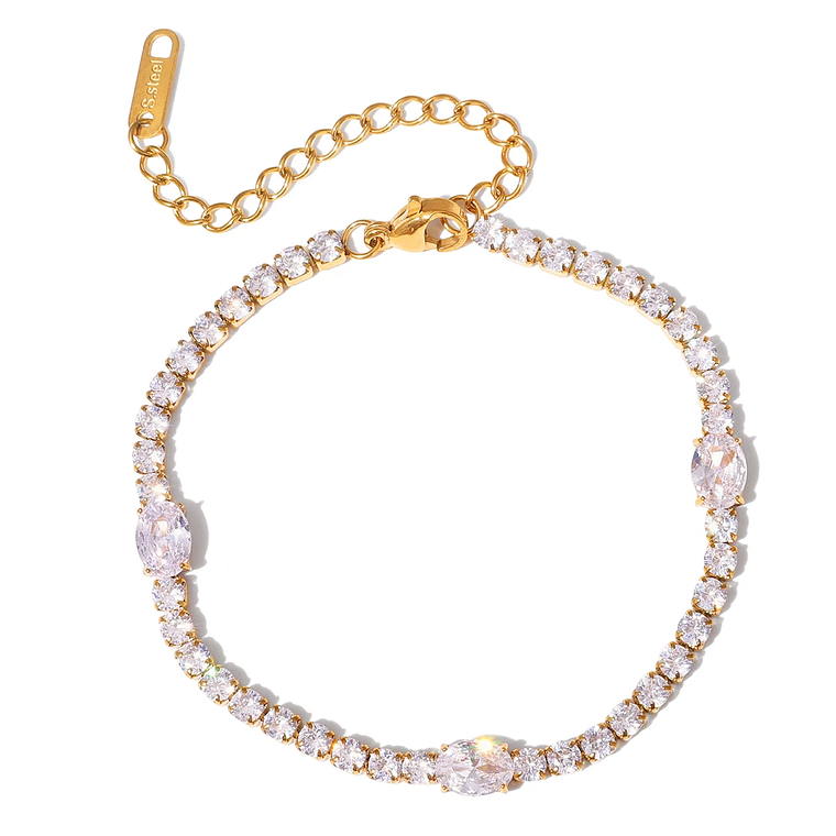 Pulseira Tennis Coração Gota d'Água Branca | Zircónia, Banho a Ouro 18K | Pulseira Clássica e Elegante para Mulheres 10