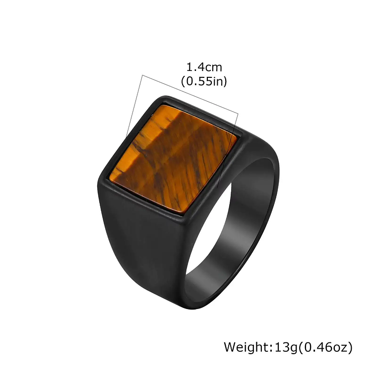 Anel de Signet com Olho-de-Tigre Natural para Homens | Anel Quadrado 14mm de Largura, Aço Inoxidável Banhado - Presente Fashion 2026 9