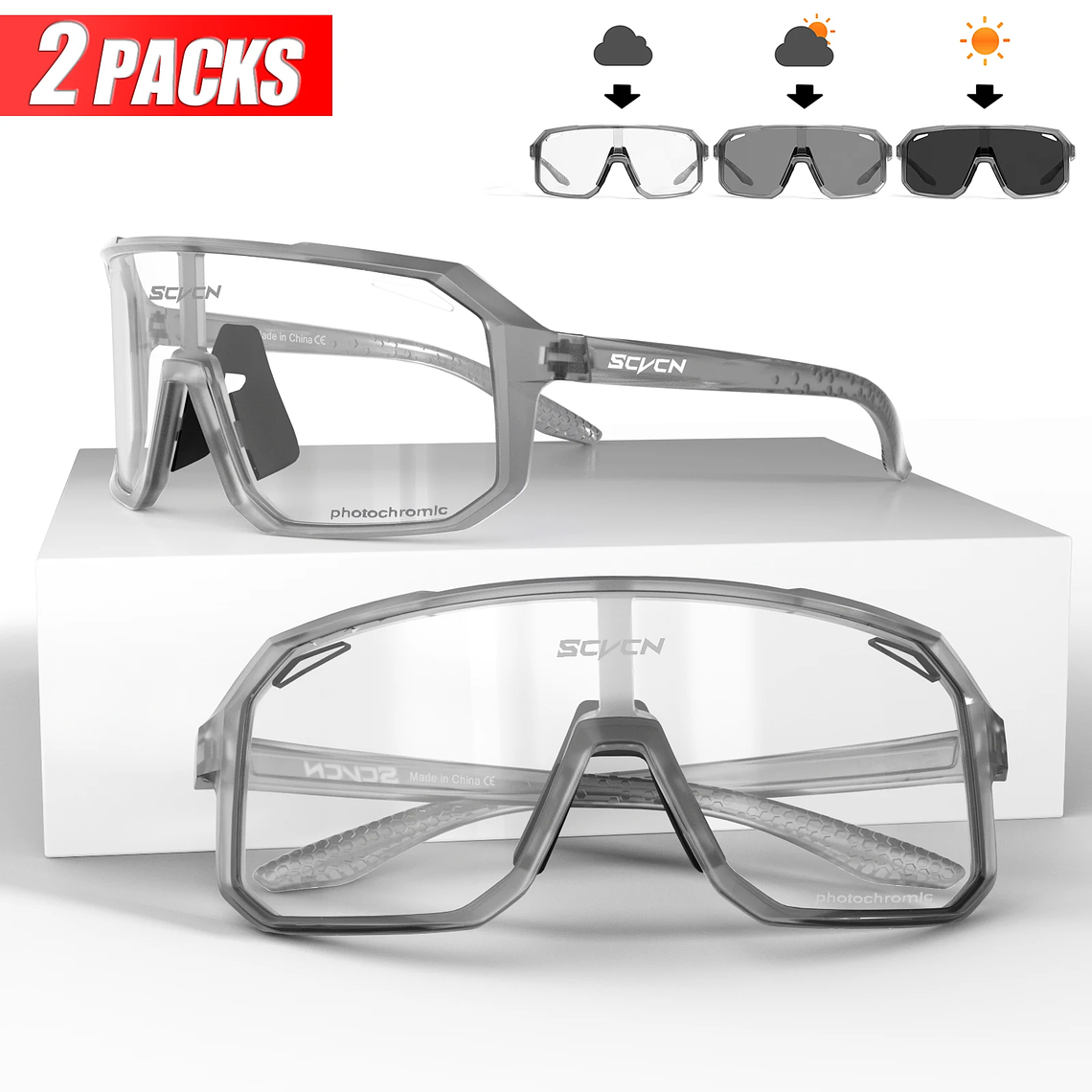 Pack 3 Óculos de Ciclismo Fotocrómicos SCVCN - Lentes que Escurecem com o Sol, UV400 | Unissex 17