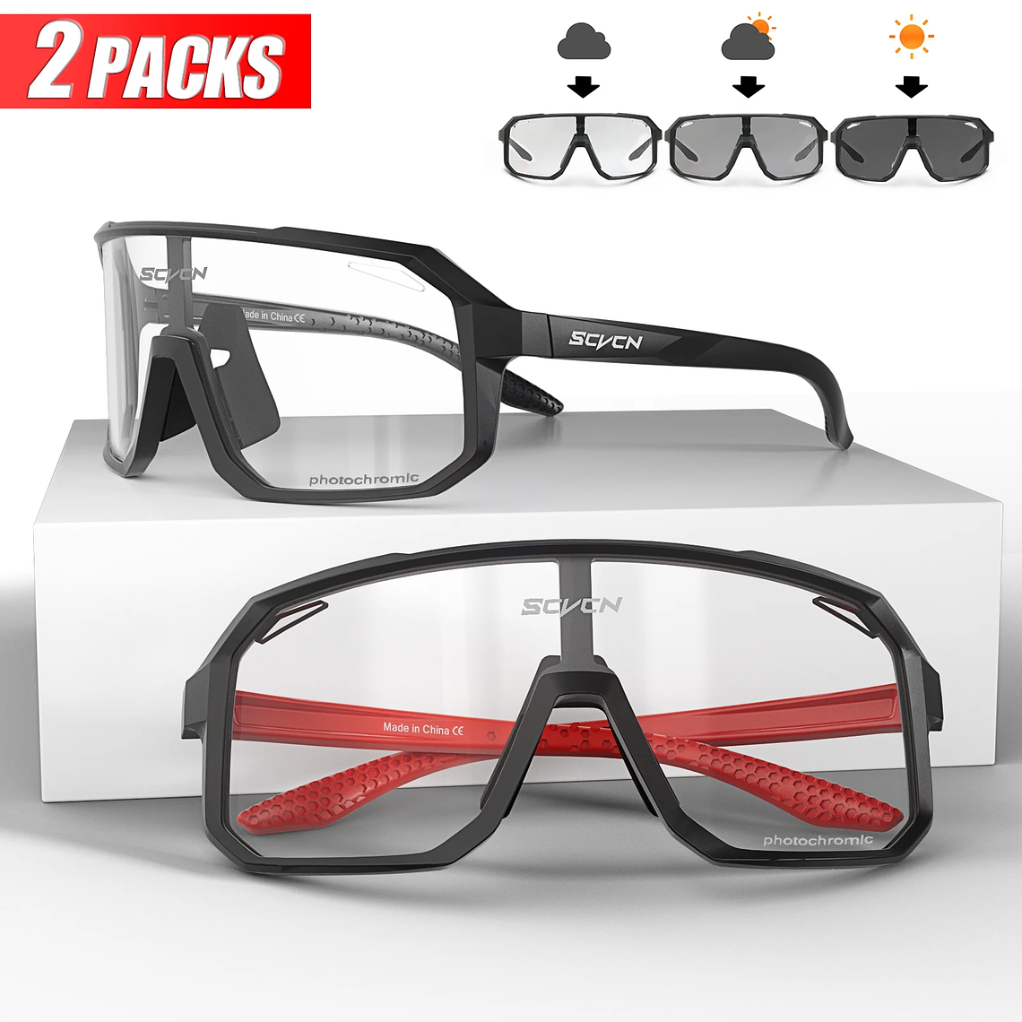 Pack 3 Óculos de Ciclismo Fotocrómicos SCVCN - Lentes que Escurecem com o Sol, UV400 | Unissex 19