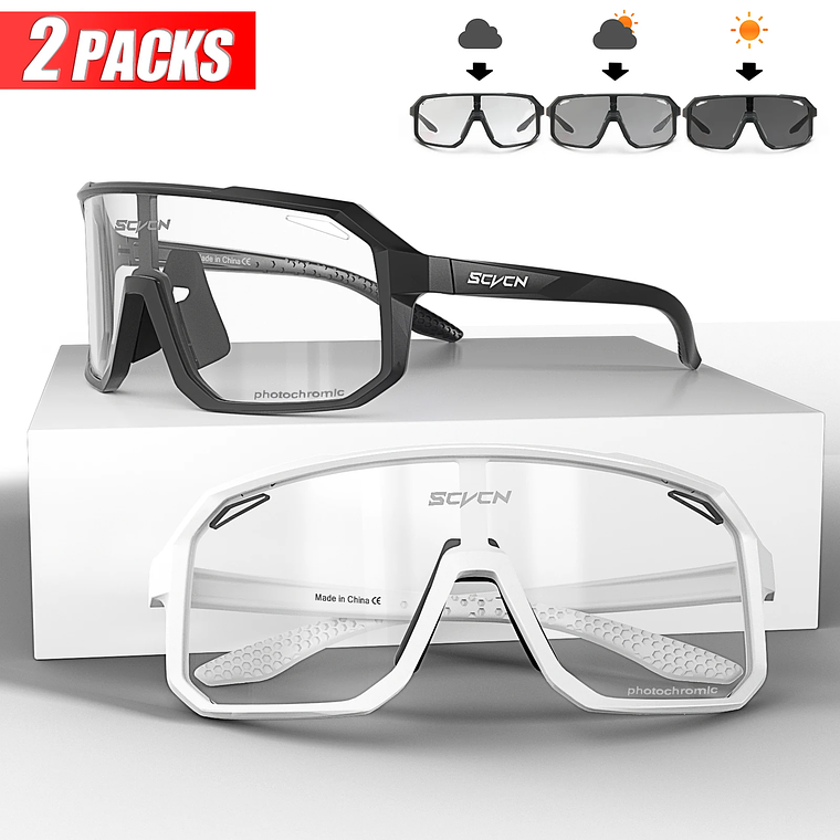 Pack 3 Óculos de Ciclismo Fotocrómicos SCVCN - Lentes que Escurecem com o Sol, UV400 | Unissex 20