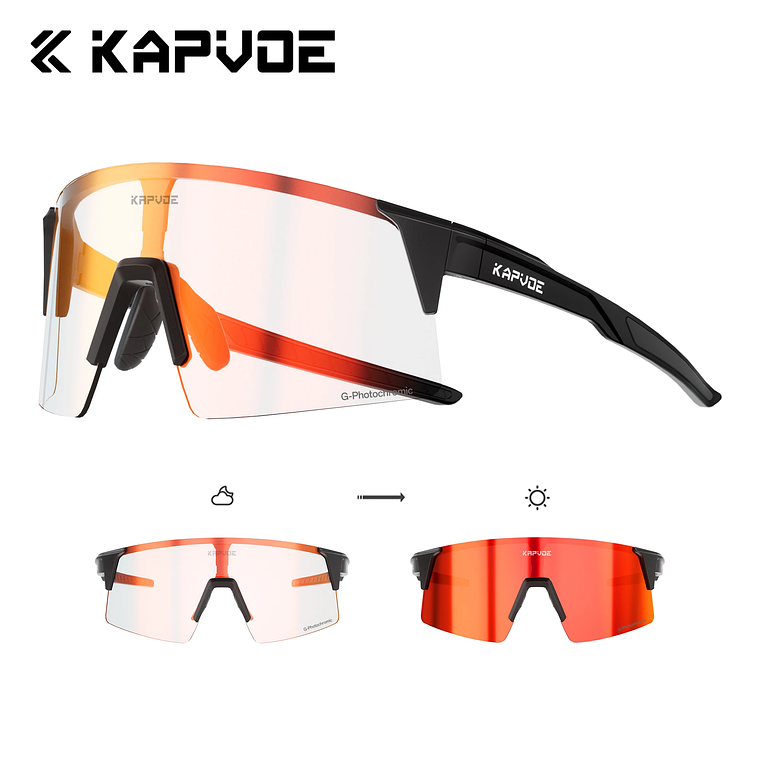 Óculos de Ciclismo Fotocrômico Kapvoe com Tecnologia HD High Contrast | Óculos de Estrada e MTB UV400 para Homens e Mulheres 18