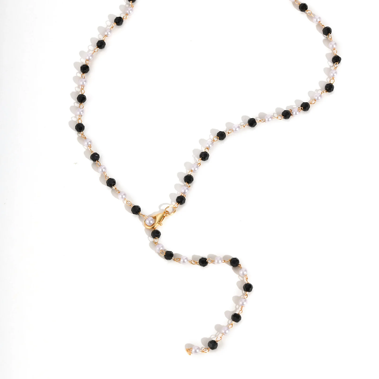Colar Longo em Formato Y com Contas Pretas e Pérolas Falsas | Colar Feminino Banhado a Ouro Dourado - Presente Romântico e Fashion 3
