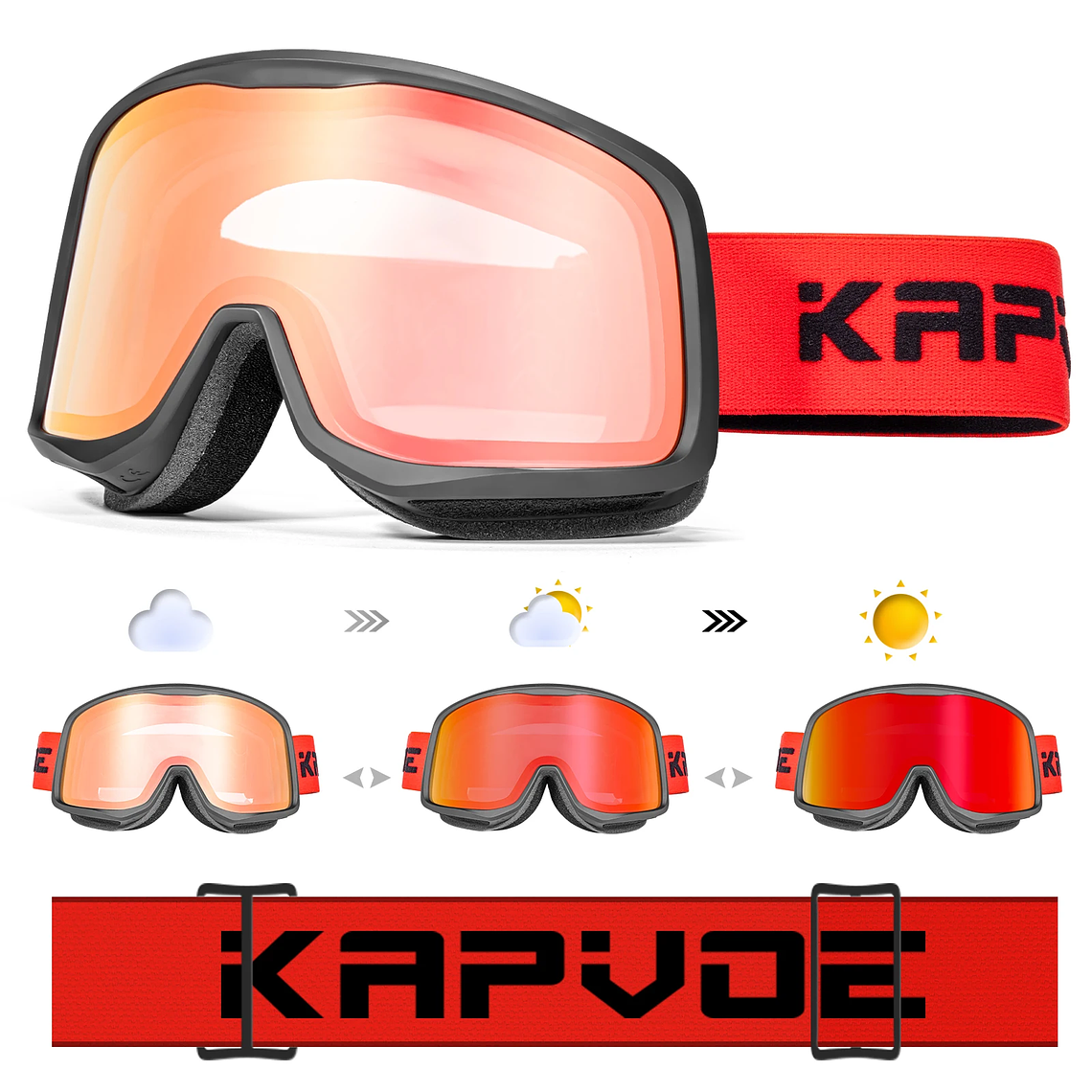 KAPVOE Photochromic Ski Goggles Winter 2024 | UV400, Anti-fog and Integrated Mask 15