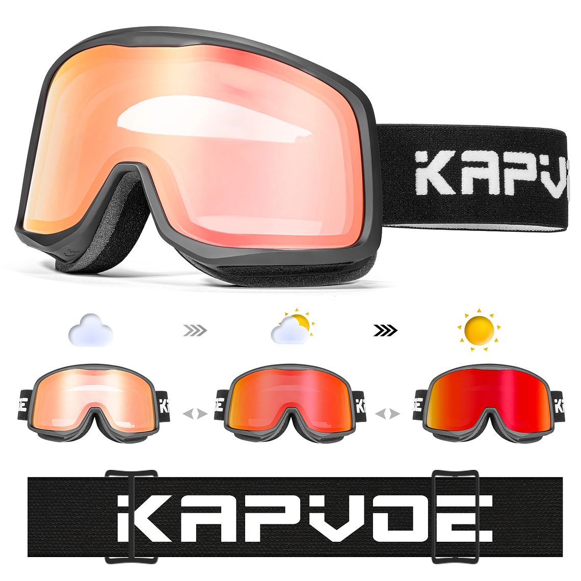 KAPVOE Photochromic Ski Goggles Winter 2024 | UV400, Anti-fog and Integrated Mask 19