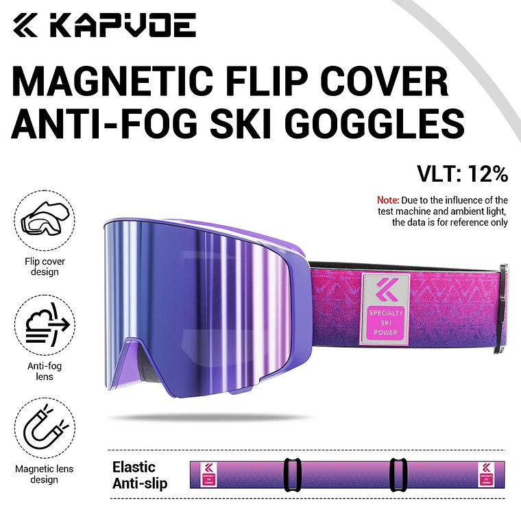 Óculos de Esqui Fotocrômico com Lentes Magnéticas KAPVOE | Máscara de Neve Anti-embaçante UV400 para Snowmobile e Snowboard 19