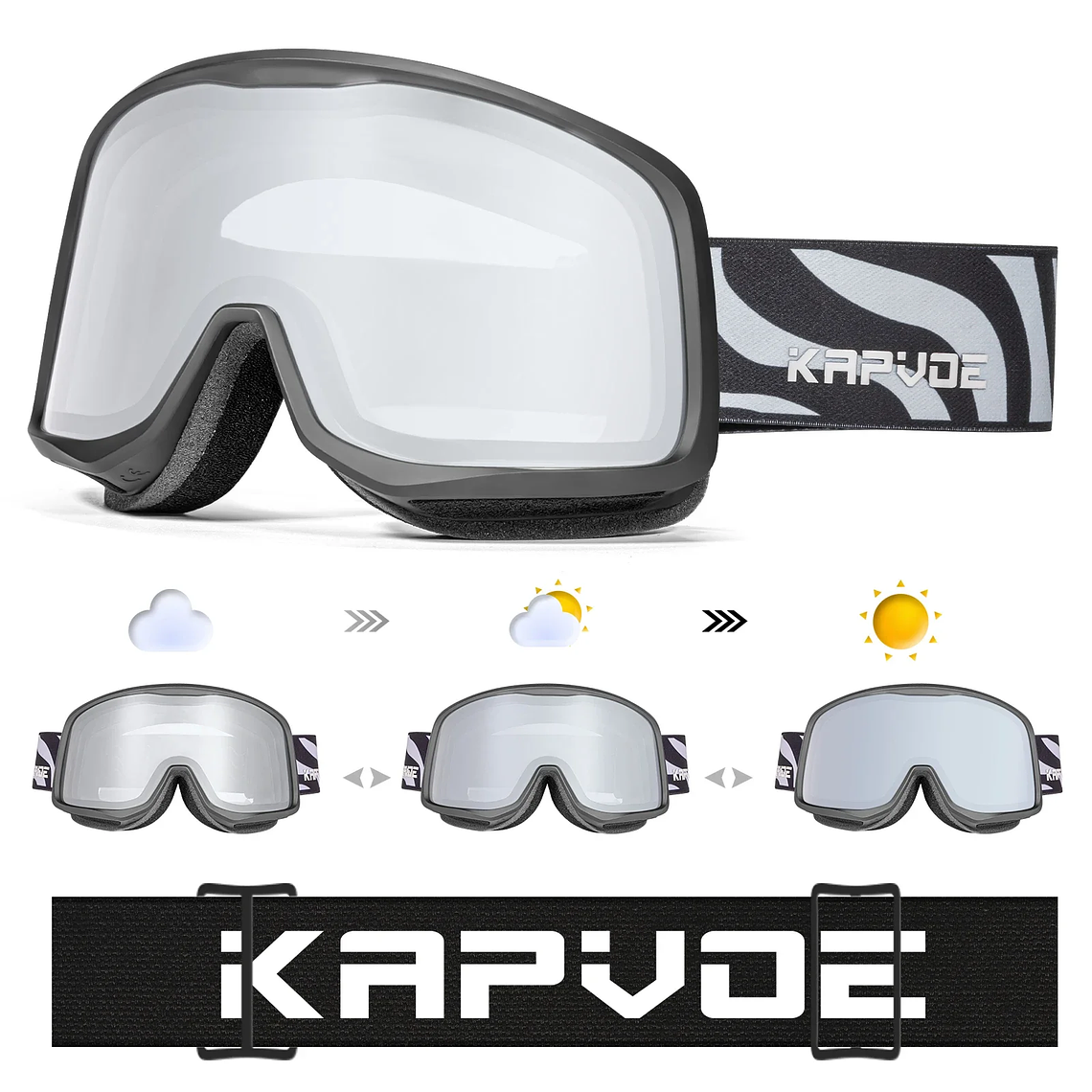 KAPVOE Photochromic Ski Goggles Winter 2024 | UV400, Anti-fog and Integrated Mask 22