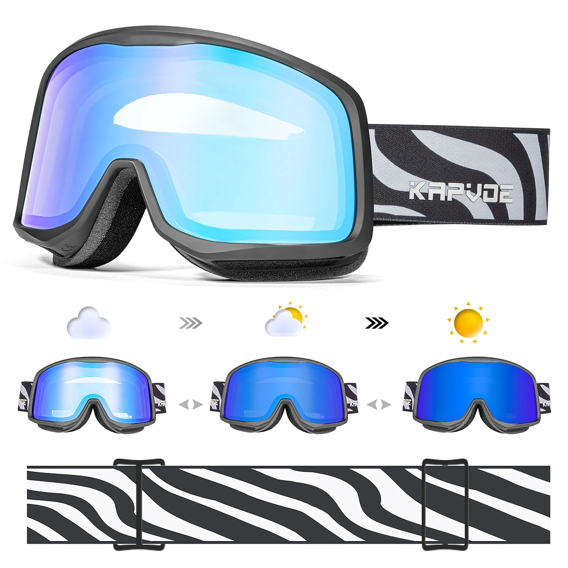 KAPVOE Photochromic Ski Goggles Winter 2024 | UV400, Anti-fog and Integrated Mask 23