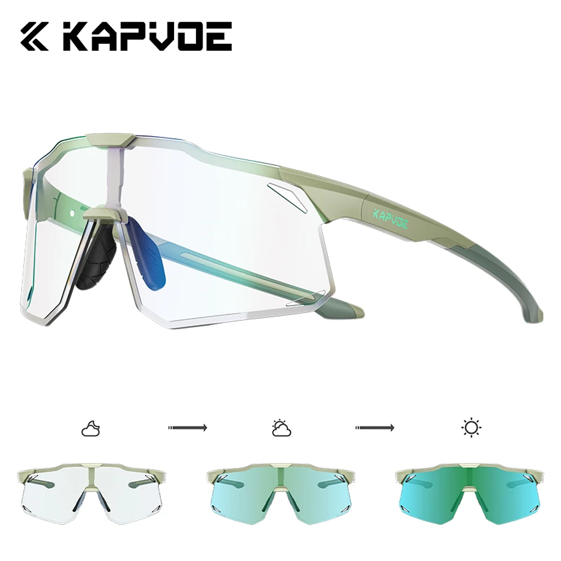 Óculos de Ciclismo KAPVOE Fotocrômico UV400 | Óculos de Estrada e MTB com Lente Film-Variable para Homens e Mulheres 19