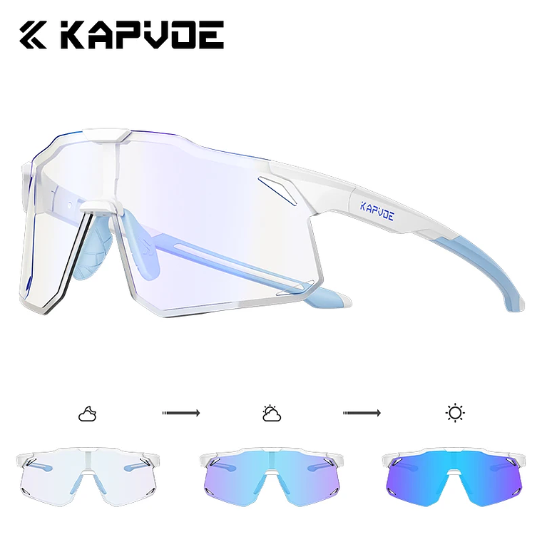 Óculos de Ciclismo KAPVOE Fotocrômico UV400 | Óculos de Estrada e MTB com Lente Film-Variable para Homens e Mulheres 21