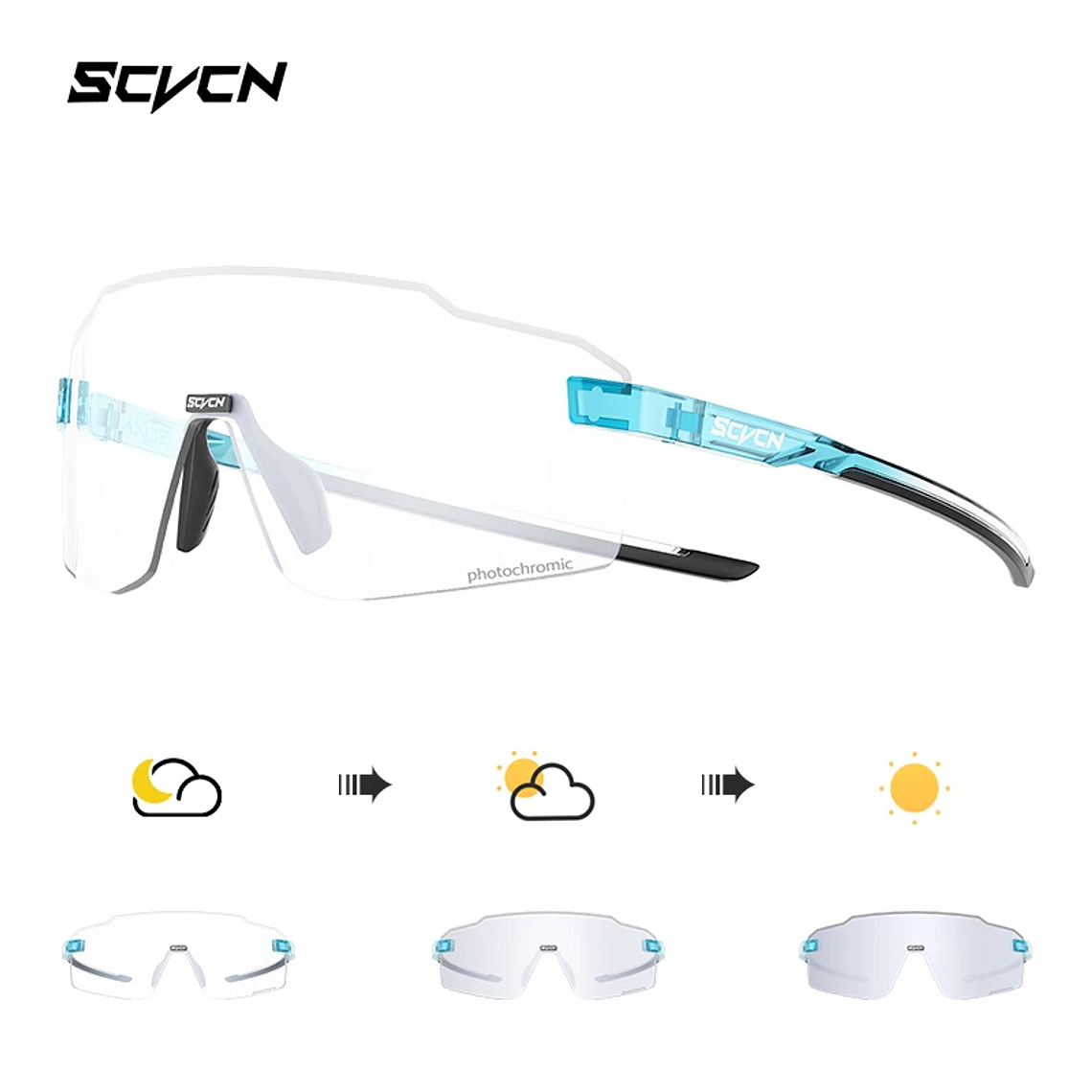 Óculos de Ciclismo Fotocrômicos SCVCN UV400 | Óculos Esportivos para Mountain Bike, Corrida e Atividades ao Ar Livre - Unissex 23