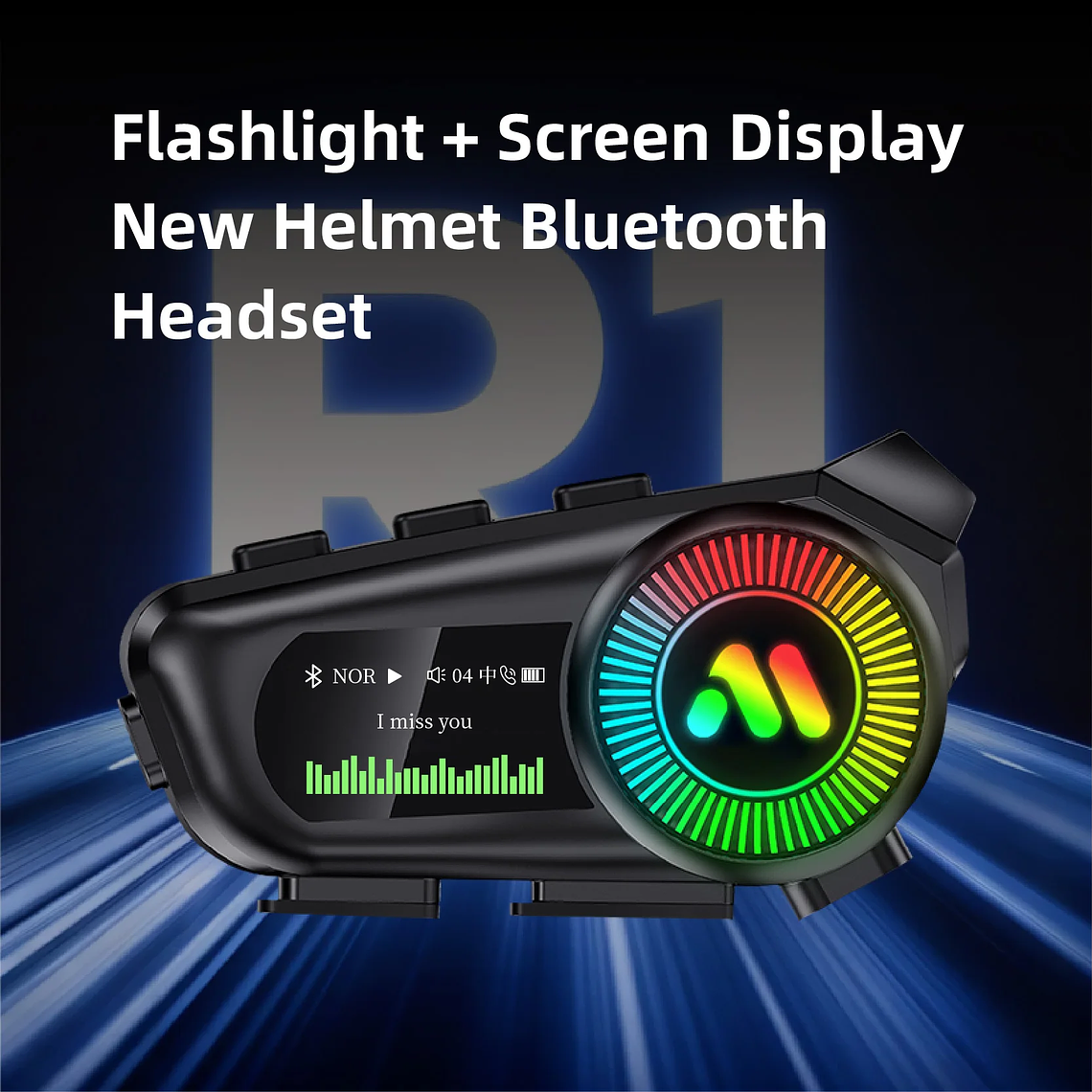 Intercom Bluetooth para Capacete R1 | Bluetooth 6.0, Rádio FM e Display LED 2