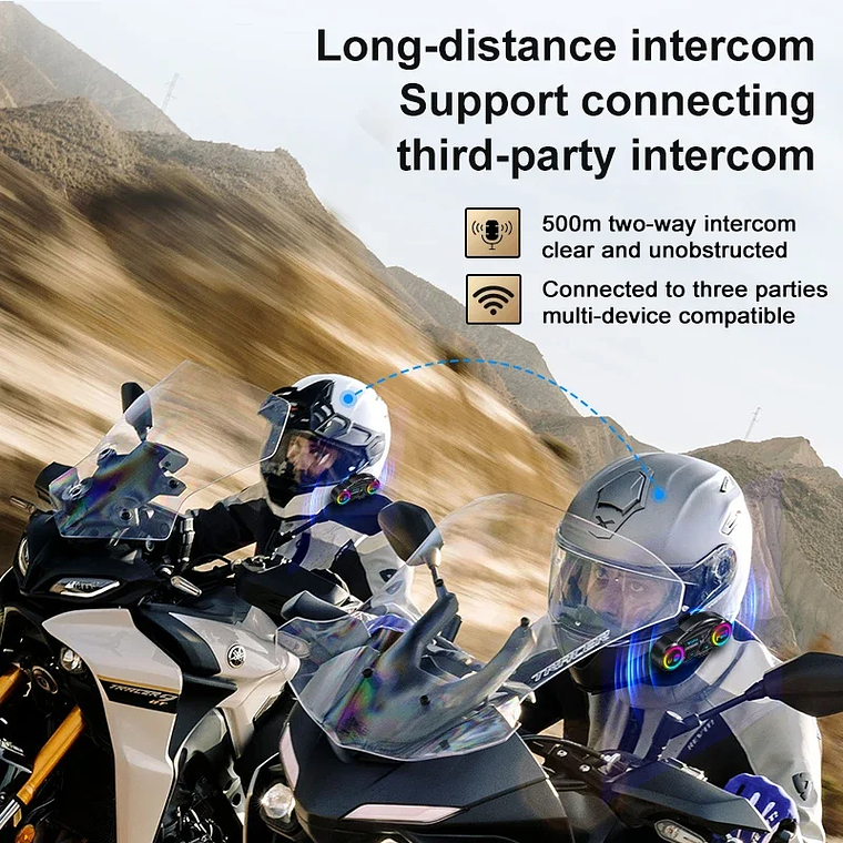 Intercom Bluetooth Duplo Y13 Pro para Capacete | 500M e Efeitos de Luz RGB 2