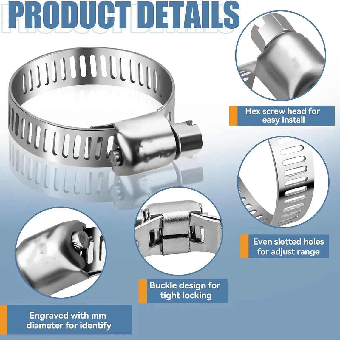 Caixa 40 Peças Abraçadeiras Inoxidáveis Americanas 8-29mm | Jogo Completo para Tubos 3