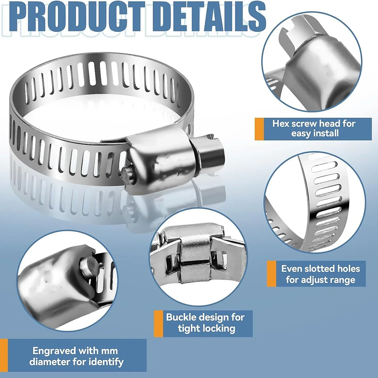 Caixa 40 Peças Abraçadeiras Inoxidáveis Americanas 8-29mm | Jogo Completo para Tubos 3
