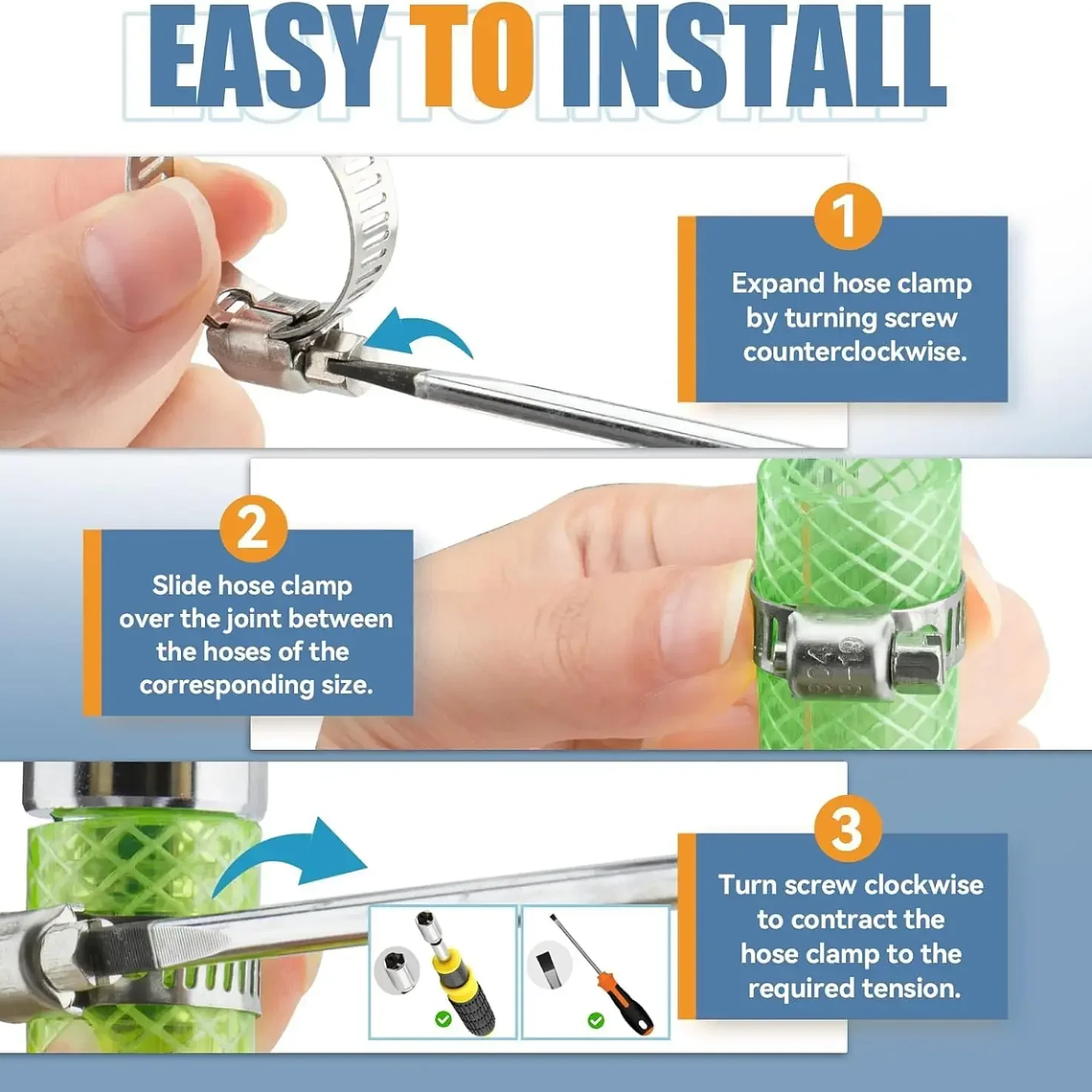 Caixa 40 Peças Abraçadeiras Inoxidáveis Americanas 8-29mm | Jogo Completo para Tubos 5