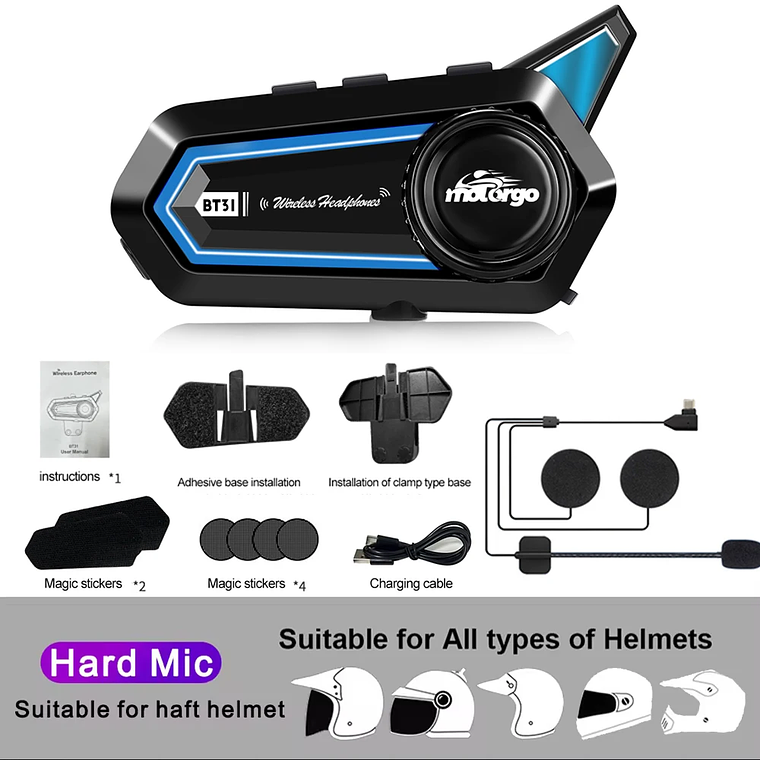BT31 Bluetooth Intercom for Motorcycle Helmet | Stereo Speakers with Noise Reduction 8