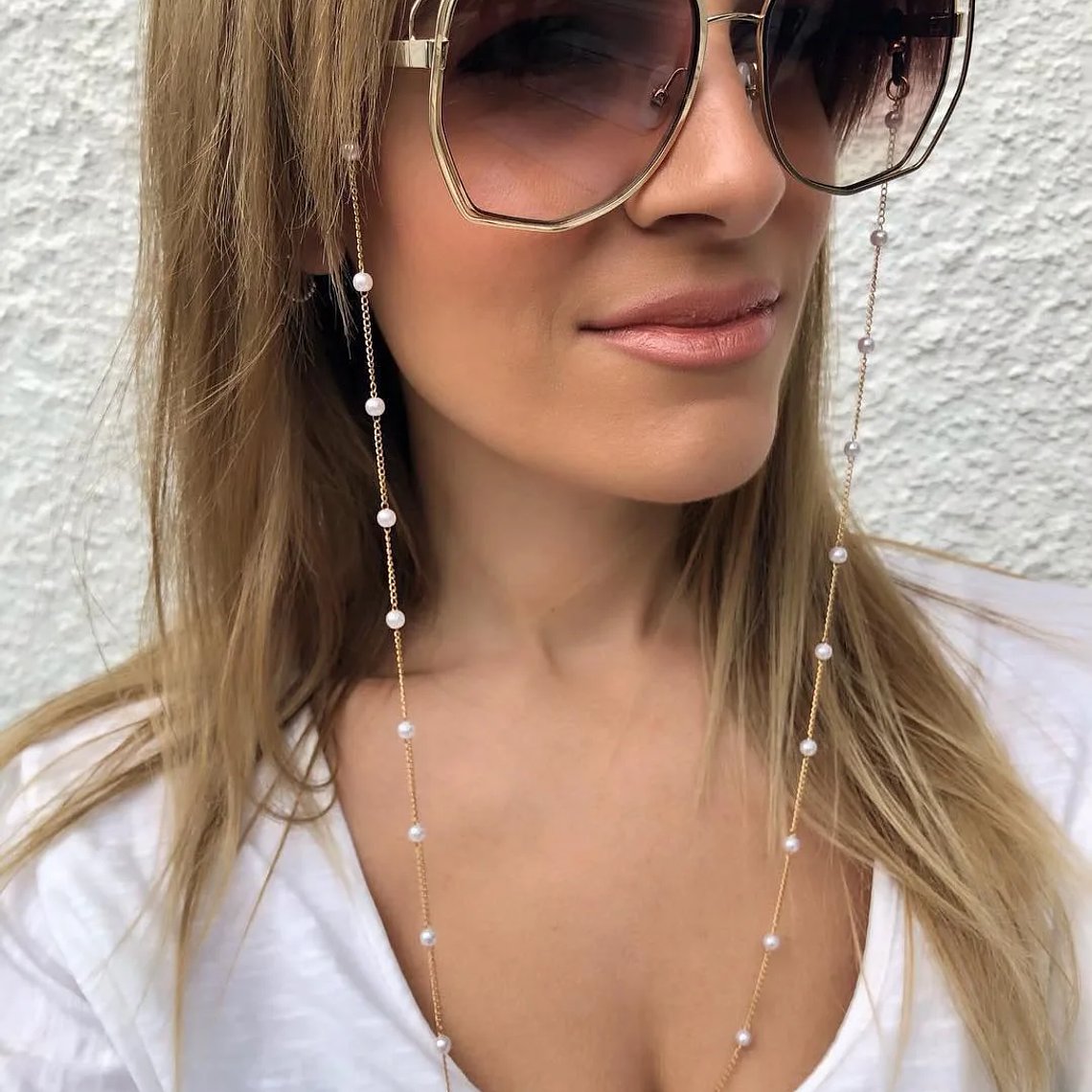 Cordão para Óculos com Contas de Pérola e Coração | Suporte para Óculos Elegante, Colar Retrátil Feminino com Detalhes em Miçangas 12