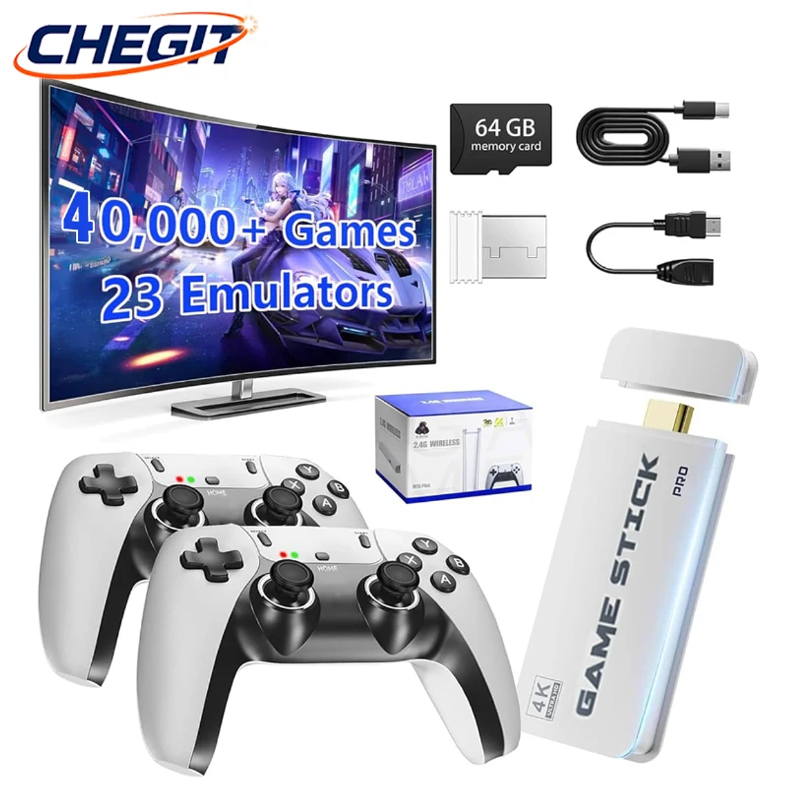 M15 Game Stick 4K 64GB | Consola Retro com 40.000+ Jogos e 2 Comandos Sem Fios 1