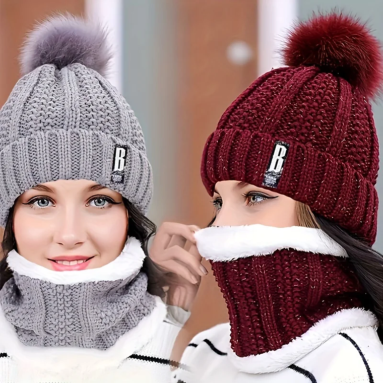 Conjunto 2 Peças Gorro de Inverno e Cachecol | Malha Quente, Peluche e à Prova de Vento 1