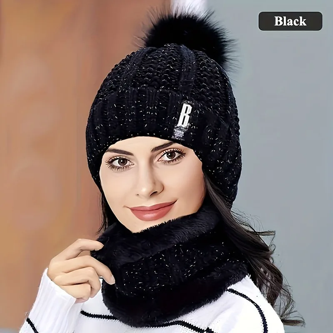Conjunto 2 Peças Gorro de Inverno e Cachecol | Malha Quente, Peluche e à Prova de Vento 3