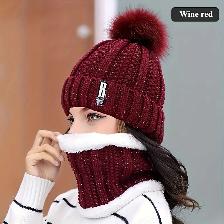 Conjunto 2 Peças Gorro de Inverno e Cachecol | Malha Quente, Peluche e à Prova de Vento 7