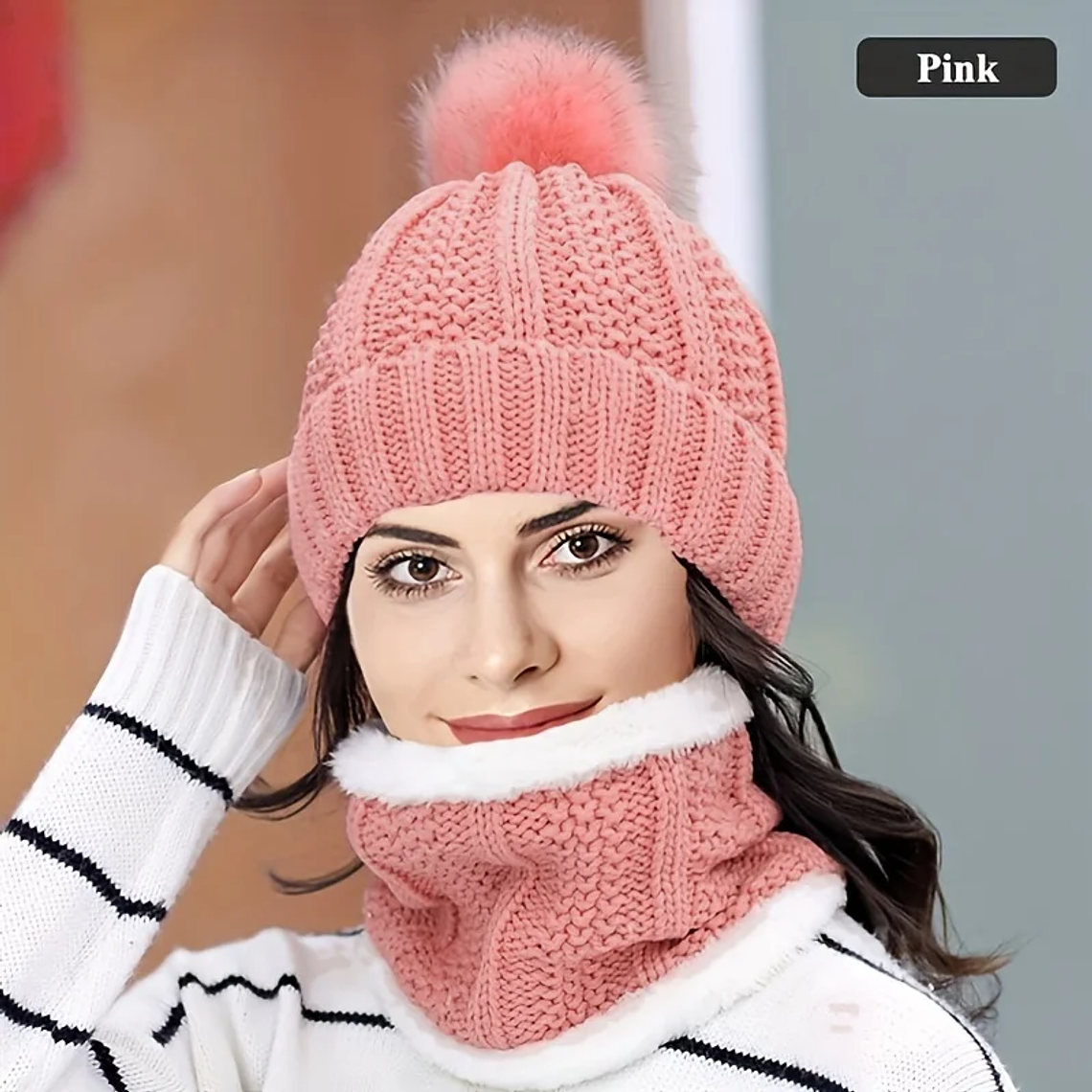 Conjunto 2 Peças Gorro de Inverno e Cachecol | Malha Quente, Peluche e à Prova de Vento 8