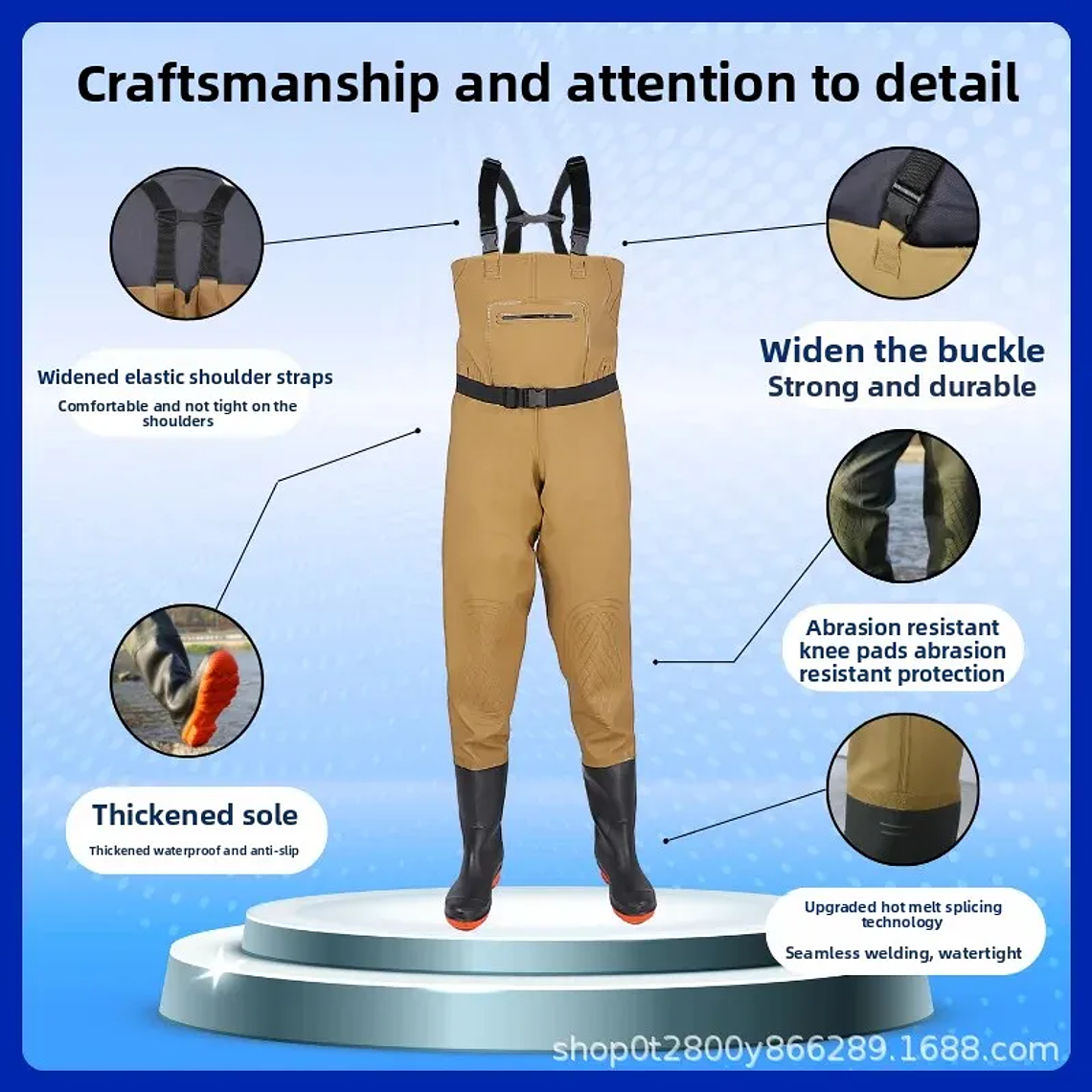 Men's Overall Water-Resistant Fishing Suit Double Knee Pads Casual Pants Double Knee Pads Rain Boots 2
