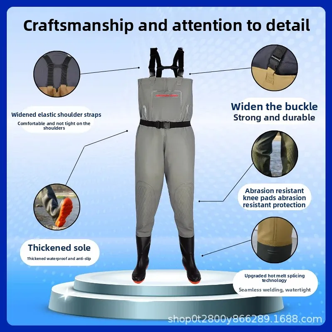 Men's Overall Water-Resistant Fishing Suit Double Knee Pads Casual Pants Double Knee Pads Rain Boots 3