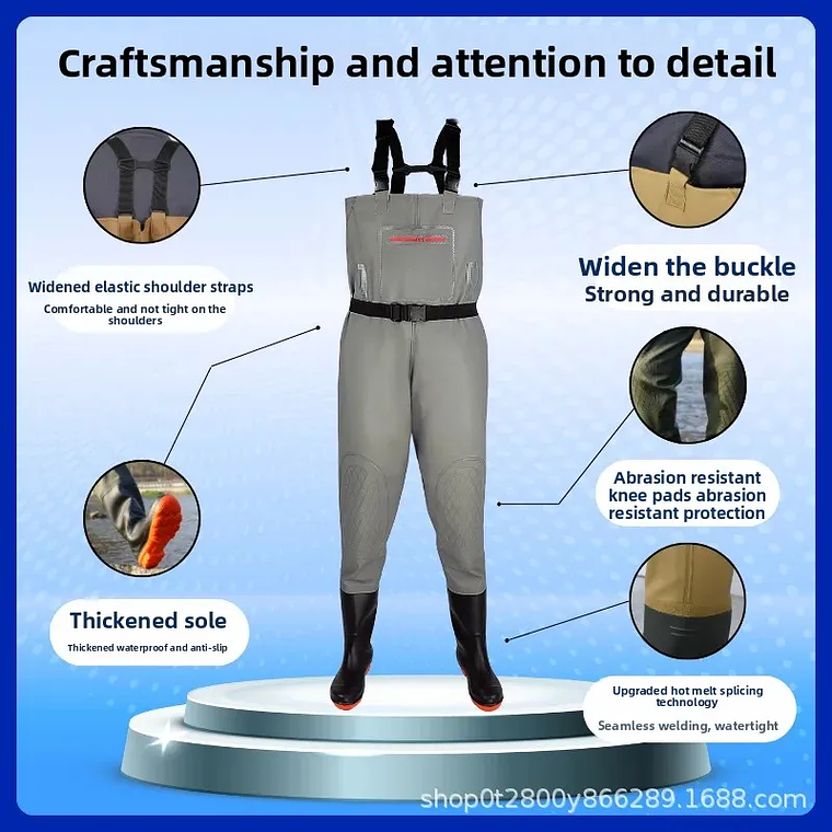 Men's Overall Water-Resistant Fishing Suit Double Knee Pads Casual Pants Double Knee Pads Rain Boots 3