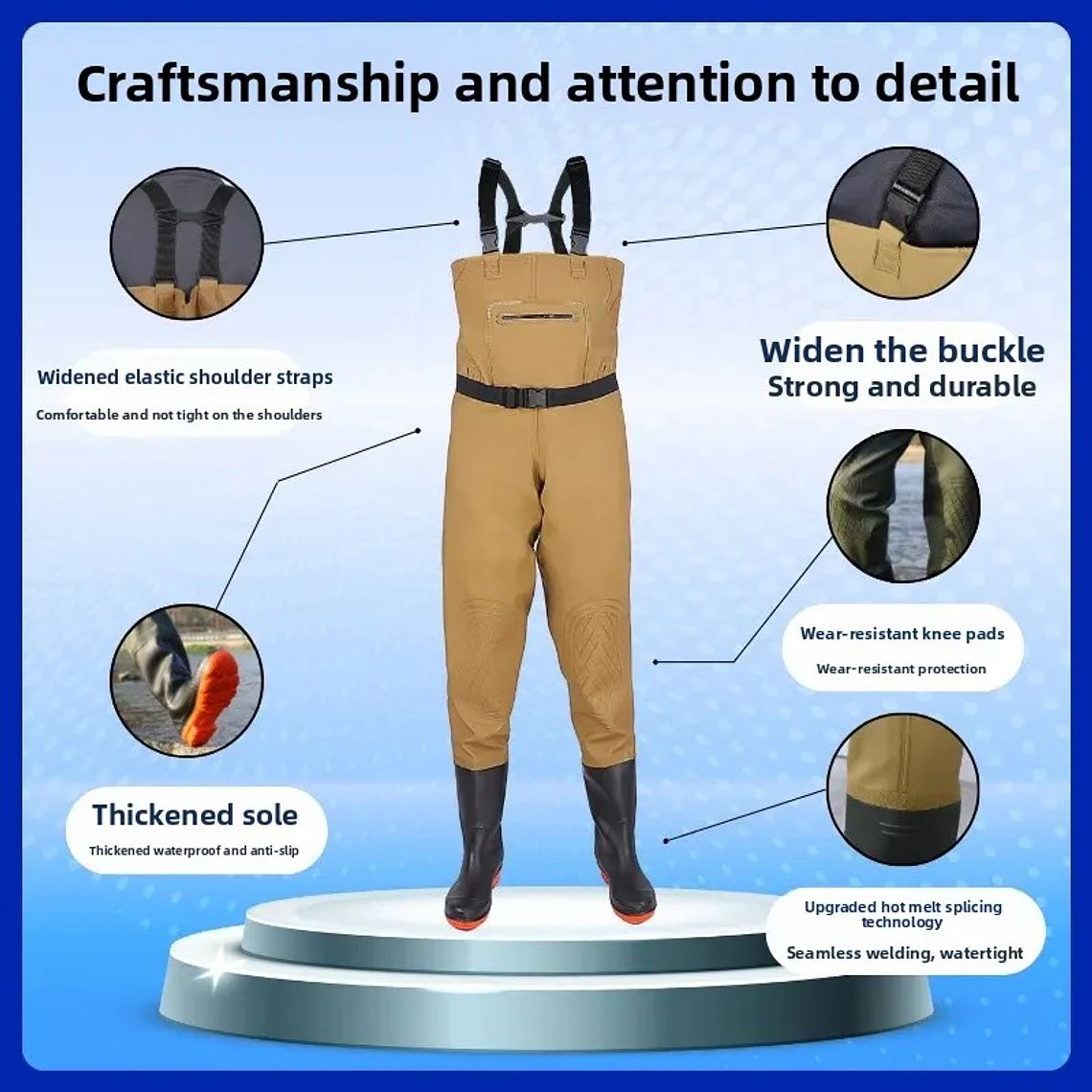 Men's Overall Water-Resistant Fishing Suit Double Knee Pads Casual Pants Double Knee Pads Rain Boots 6